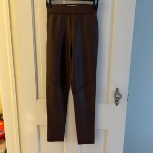 Vegan leather something navy leggings, deep brown
